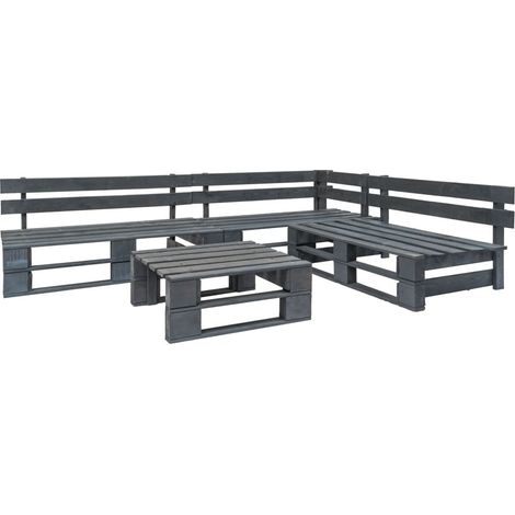 Salon de jardin palette 4 pcs Bois Gris 3 (1/3)