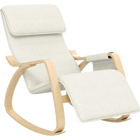 Fauteuil relax à bascule fauteuil allaitement avec repose-pieds réglable, poche latérale et appui-tête, blanc crème (1/5)