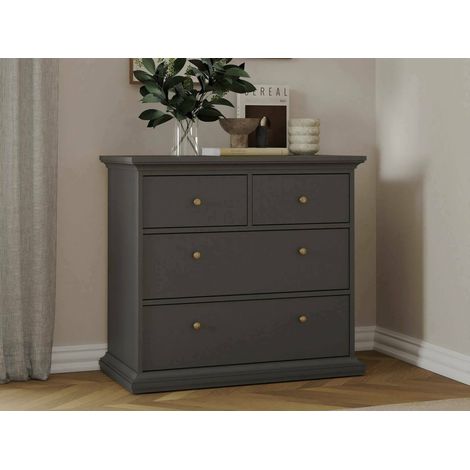 Cómoda Dmora de cuatro cajones, color gris, 96,2 x 86,9 x 48,5 cm, con embalaje reforzado (1/5)