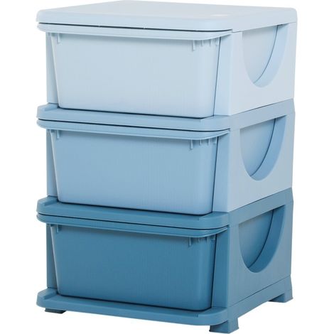 Cajonera infantil de almacenaje con 3 cajones de plástico y bordes redondeados 37x37x56,5 cm azul (1/5)