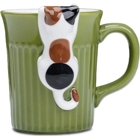 Taza con diseño de gato asomándose，Bonita taza de café de cerámica，regalo divertido para mujeres，madres y cumpleaños，350 ml (1/5)