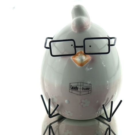 GASPER Oster-Deko Huhn HENRIETTE Weiß & Rosa mit Brille 12,5 cm - Keramik (1/2)