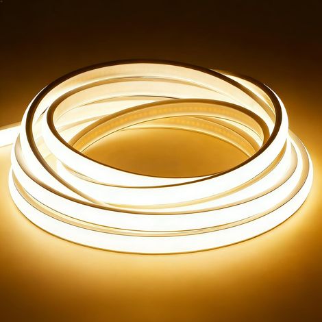 Ruban LED COB 220V, Bandeau LED Cuisine Haute Densité 15W/m, Etanche IP67 Lumière Linéaire Uniforme sans Points, Bande Lumineuse pour Exterieur, Jardin, Corniche, Prise UE (Blanc Chaud, 1m) (1/5)