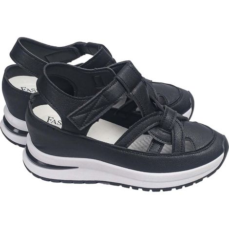 Sandalias deportivas informales para mujer - Laterales huecos - Suela inclinada - Zapatos romanos de verano a la moda - Soporte para el arco del pie para mujer, Negro, EU 39.5