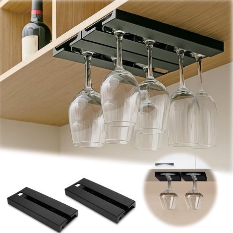 (2 unités) Porte-verres à vin suspendus, en plastique noir auto-adhésif, sans perçage requis, convient pour la cuisine, le bar et le restaurant. (1/5)