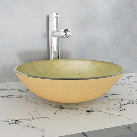 vidaXL Lavabo Verre trempé 42 cm Doré (1/4)