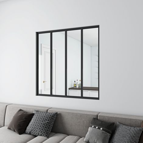 Tramezzo Interno Vetrata 123x108 cm 4 pannelli in Vetro Temperato Trasparente da 4 mm Profili Finitura Nero Opaco (1/4)