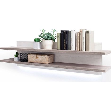 Etagère murale en pin blanc et chêne Nelson - L.140 x H.35 x P.26 cm -PEGANE-