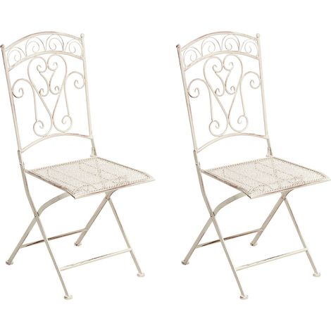 Set of 2 Garden Chairs JUINA Folding Metal Light Beige (1/5)
