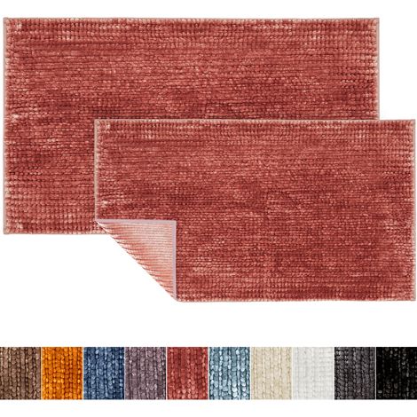Karat – Tapis de bain en chenille polyester 50 x 80 cm – Antidérapant – Effet massage – Lavable en machine – Rose melon (1/5)