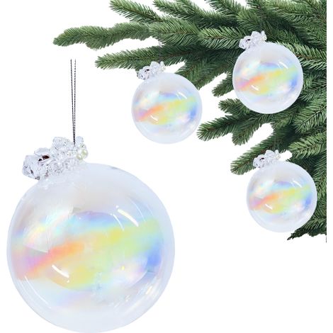 Glaskugel - Rund mit opaleszierendem Petroleffekt und Diamanten H 14 cm Fi 12 cm
