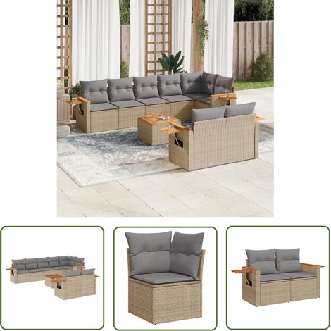 The Living Store Salon de jardin 9 pcs avec coussins gris résine tressée - Salon De Jardin - Meuble Extérieur - Set Salon - Résine Tressée - Rotin Synthétique (1/5)