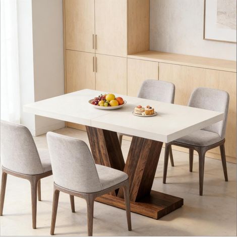 Table à manger rectangulaire, marron rustique et blanc, 120x80x75 cm, pour 4 à 6 personnes (1/5)