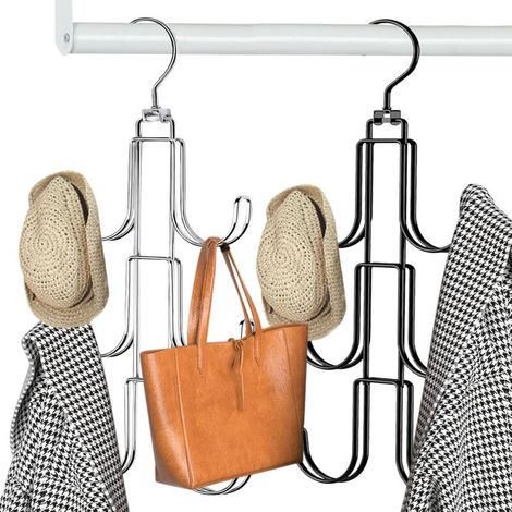 Stück Krawattenhalter mit 6 Haken, Stahl-Krawattenorganizer, Schalaufbewahrungshalter, 360° drehbar, robuster Schalhalter für Taschen, Schals, Tücher, Krawatten (Schwarz/Silber)