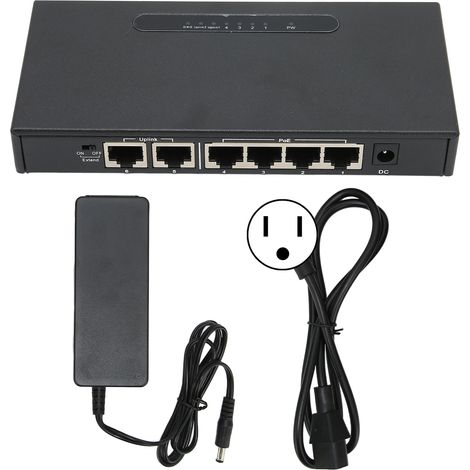 Switch PoE 6 ports, distance de transmission 250m, détection intelligente du courant, boîtier métallique, 10/100Mbps, prise AU 110-264V (1/5)