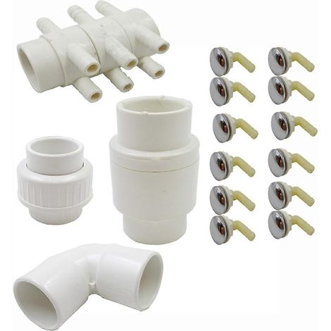 Un ensemble complet d'accessoires pour spa et baignoire balnéo, comprenant buses, jets à bulles, vannes d'eau, raccords de tuyauterie, distributeurs d'air et coudes, convenant à différents types de ba (1/5)
