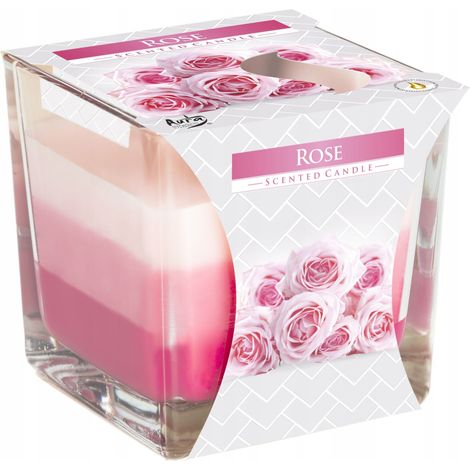 Duftkerze, dreifarbiges Glas, Rose (1/3)