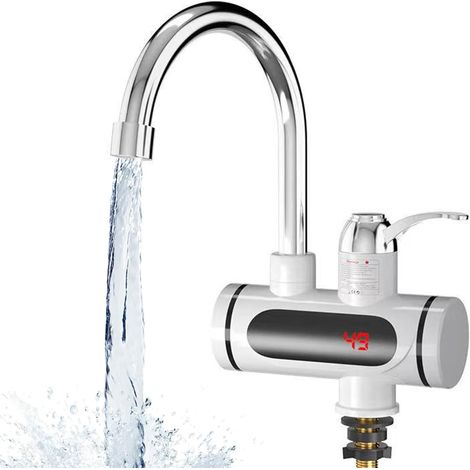 Robinet d'eau chaude instantanée de cuisine avec affichage de la température, rotatif, adapté à la cuisine et à la salle de bain