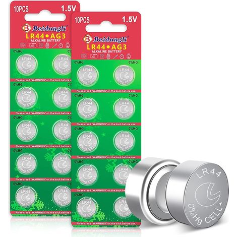 Pile Bouton Alcaline 1.5V, Lot de 20 (357/357A/L1154/A76/GPA76), sans Mercure,[3 Ans Garantie de Stockage] (LR44-20p) (1/5)