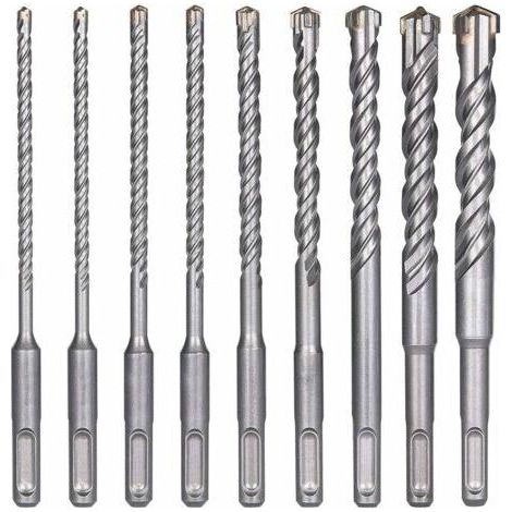 Forets à Béton, 9PCS (5 mm 16x160 mm) Foret Carrelage, Foret à Percussion Électrique SDS-Plus pour Perforateur, Forets Transversaux pour Béton, Brique, Pierre, Naturelle, Métal (1/5)