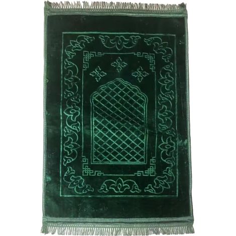 Luxuriöser grüner muslimischer Gebetsteppich (Sajadah) – ultraweich und dick – großes Komfortformat – rutschfest – für Erwachsene – mit Tragetasche – ideal für Zuhause und Moschee