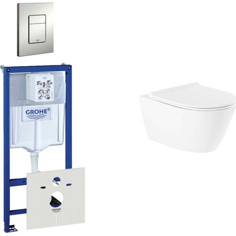 QeramiQ Salina Pack WC - réservoir encastré - sans bride - WC suspendu - softclose - plaque de déclenchement verticale/horizontale en chrome mat