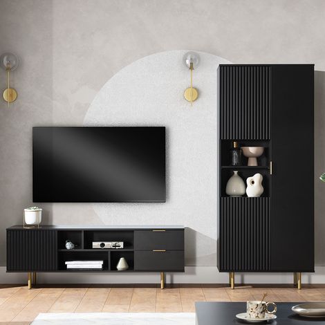 Wohnwand matt schwarz NADOR-132 modern 3-teilig (1/5)