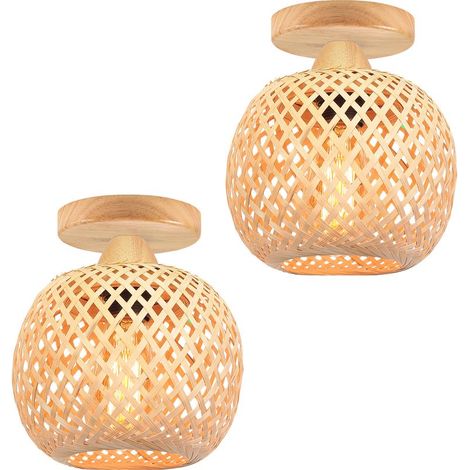 Plafonnier en bambou 20cm – Style moderne et rétro – Douille E27 pour ampoule LED – Luminaire intérieur pour cuisine et salon – (1/5)