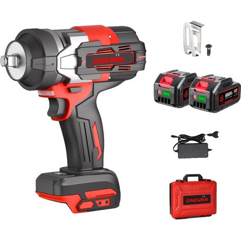 Llave de impacto eléctrica, par de torsión de 2800 N·m, motor sin escobillas, 2 baterías, enchufe europeo B (1/2)