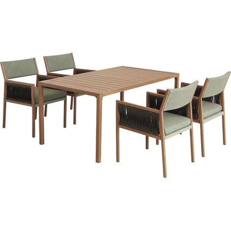 Garten-Essgarnitur HHG-134, Gartengarnitur Tisch+4xStuhl Sitzgruppe, Polyrattan Olefin (210 g/m²) grün (1/5)