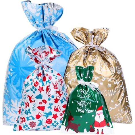Sachets de friandises de Noël, sacs de friandises de Noël, sacs de cadeaux de fête de Noël avec attaches en ruban, 30 pièces (4 tailles) (1/5)