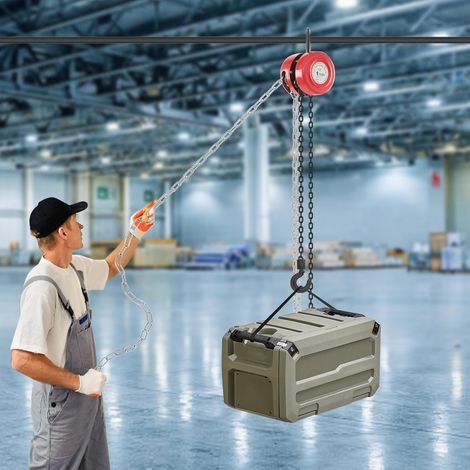 Palan à chaîne 1T 3 m – Treuil manuel avec capacité de charge de 1000 kg, chaîne en acier G80, crochet de sécurité robuste, palan pour atelier, forêt, entrepôt et applications industrielles