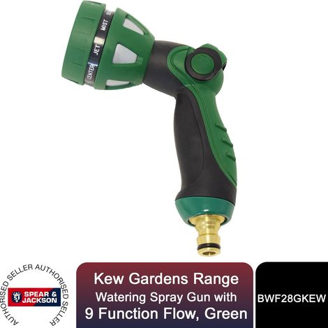 Spear & Jackson Watering Spray Gun, 9 Function Flow, Kew Gardens Range, Green (1/4)