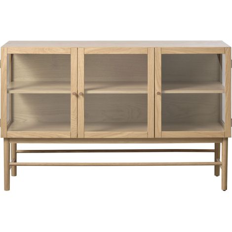 Buffet 3 portes en verre trempé et bois L132cm - Bois clair - CAHIR (1/5)