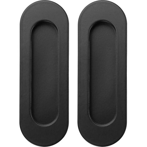 Sollbry Lot de 2 poignées de porte coulissantes ovales encastrées en acier inoxydable pour porte, armoire ou tiroir (Noir) (1/5)