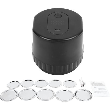 Kit scellage sous vide pour bocaux électrique avec 10 couvercles + ouvre-bocal, pompe USB rechargeable 2000mAh pour bocaux larges et standard (1/5)