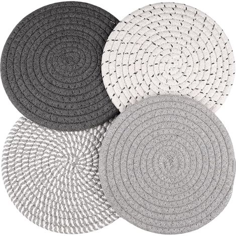 Dessous De Plat Rond De Coton 18 Cm Dessous Assiette, Dessous De Plats Résistant À La Chaleur, sous Assiette De Table Absorption, sous Plat De Table, Gris (1/5)