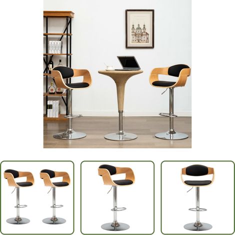 Chaise de bar ergonomique - Chaises de bar lot de 2 noir bois courbé et similicuir (1/5)
