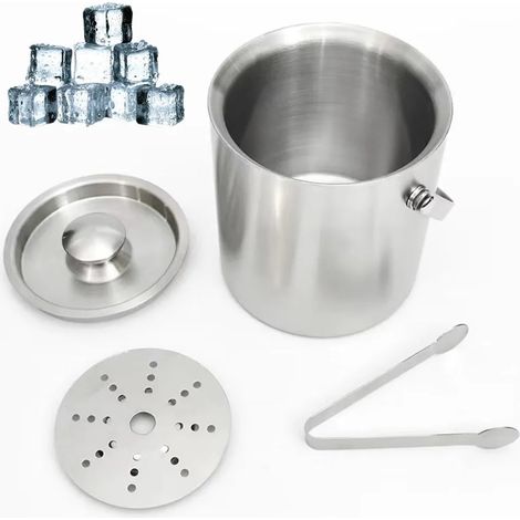 Bac à glaçons avec couvercle et pince, récipient à glaçons en acier inoxydable 1,6 litre, seau à glace refroidisseur pour conservation des glaçons (1/5)