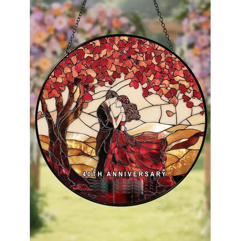 Attrape-soleil vitrail anniversaire 40 ans 9 cm, décoration souvenir mariage rubis
