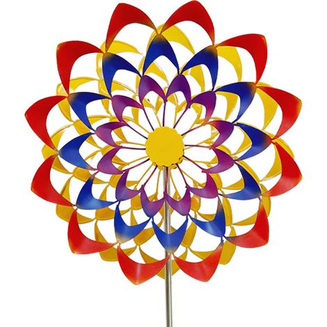 Metallwindmühle, exquisite 3D-Windmühle für den Außenbereich aus farbenfrohem Metall mit Erdspieß für Parks, Gärten und Rasenflächen (1/5)