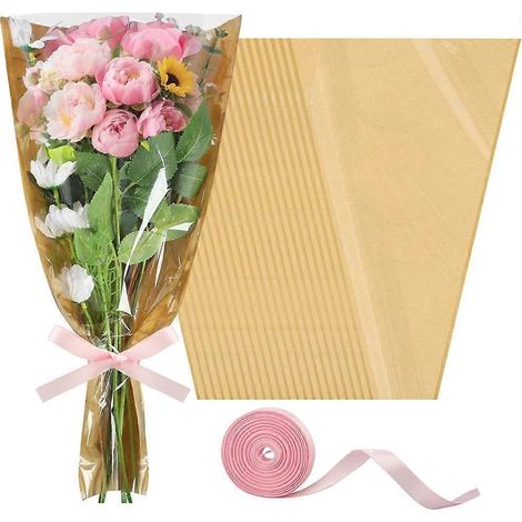 Lot de 30 sachets d'emballage pour bouquets de fleurs, avec ruban, pour la Saint-Valentin, la fête des mères, un anniversaire ou un mariage. (1/5)