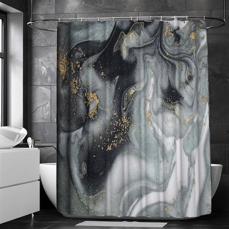 Rideau de douche imperméable à motif marbre - Aspect luxueux, excellente résistance à l'eau - Haute qualité, extra épais, facile à installer - 180 x 200 cm - gris/or (1/5)