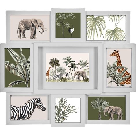 Atmosphera – Pêle-mêle 9 photos cadre blanc 48 x 42 cm – Matériau polypropylène – Verre anti-reflet – Design contemporain pour décoration murale (1/5)