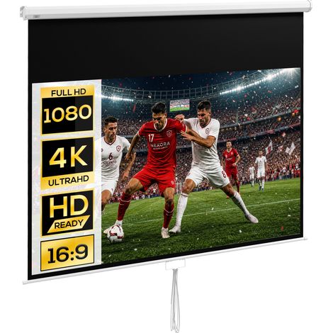 Homcom – Écran de projection 120 pouces 16:9 4K HD – Mécanisme de verrouillage automatique – Montage mural ou plafond – Matériau anti-plis