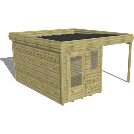ABRI DE JARDIN bois Pin autoclave 27mm - 4,14x4,34m / 18m2 - Bac acier - Plancher bois (1/5)