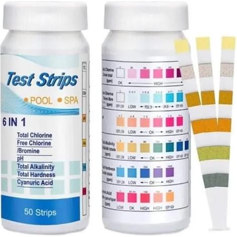 Kit d'analyse de l'eau - Non spécifié - 6 en 1 - 50 bandelettes - Mesure chlore, brome, pH (1/4)