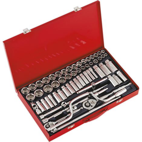 Sealey Premier Metric/Imperial/Whitworth Socket Set 3/8"" & 1/2""Sq Drive 64pc AK694
