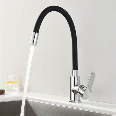Robinet de cuisine en forme de mémoire, évier incurvé en silicone noir, robinet en chrome, rotation à 360 ° (1/4)
