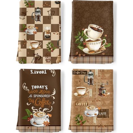 Torchons De Cuisine Café Rétro, 100% Coton, Lot de 4 (1/5)